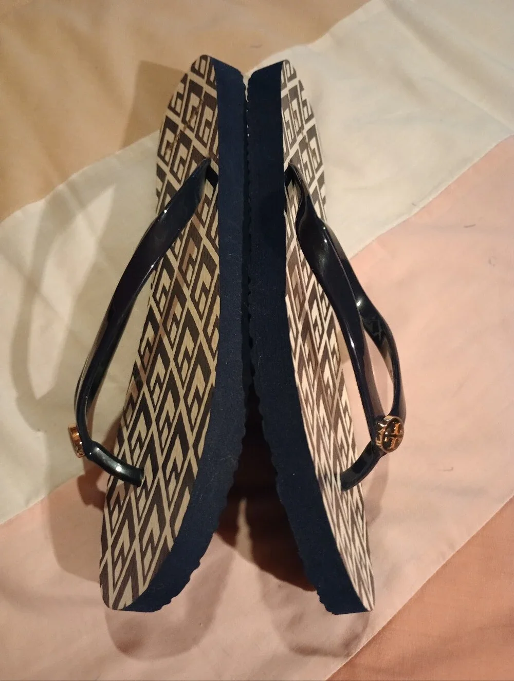 Tory Burch Navy Blue And White Flip Flops
